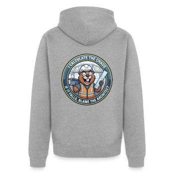 Lustiger Bauingenieur Beaver berechnet Chaos - Unisex Premium Bio Zip Hoodie - Grau meliert - Hinten - Nico (187cm)