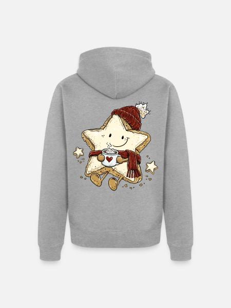 Lustiger Winterstern mit Kaffee Plätzchen Keks  - Unisex Premium Bio Zip Hoodie - Grau meliert