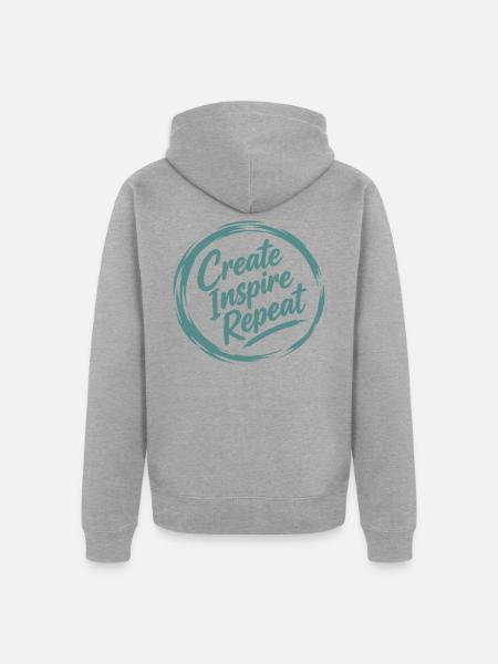 Create Inspire Repeat  - Unisex Premium Bio Zip Hoodie - Grau meliert