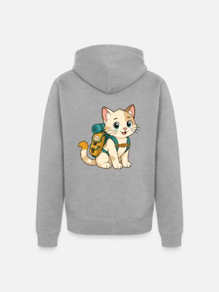 Adventure Cat – Hiking Buddy - Unisex Premium Bio Zip Hoodie - Grau meliert