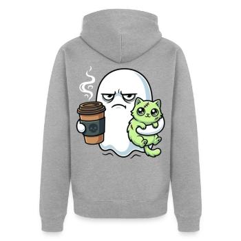 Halloween Kaffee Geist mit Zombie Katze - Unisex Premium Bio Zip Hoodie - Grau meliert - Hinten - Nico (187cm)
