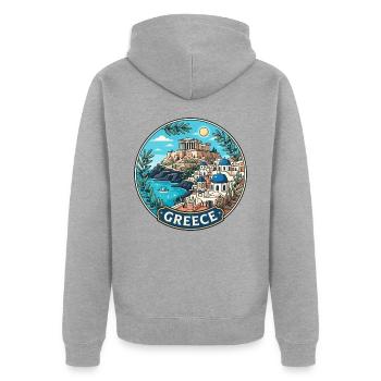 Griechenland Reiseabzeichen Akropolis Santorini-Inseln - Unisex Premium Bio Zip Hoodie - Grau meliert - Hinten - Nico (187cm)