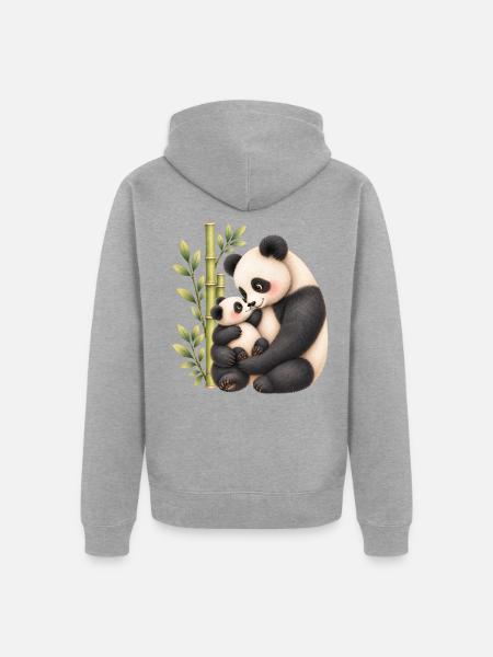 Panda-Zärtlichkeit – Mama und ihr Junges - Unisex Premium Bio Zip Hoodie - Grau meliert