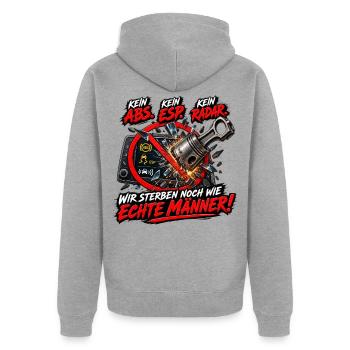 Kein ABS ESP Radar – Echte Männer - Unisex Premium Bio Zip Hoodie - Grau meliert - Hinten - Nico (187cm)