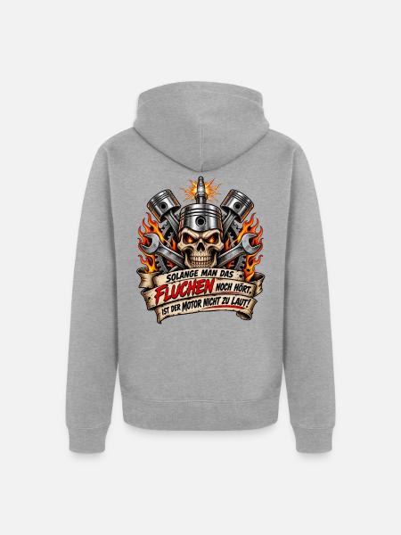 Flammender Skull mit Motorwerkzeug - Unisex Premium Bio Zip Hoodie - Grau meliert