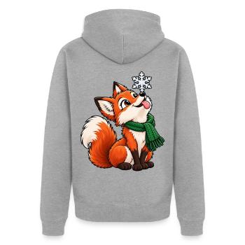 Weihnachten Fuchs Schneeflocke Winter Geschenk - Unisex Premium Bio Zip Hoodie - Grau meliert - Hinten - Nico (187cm)