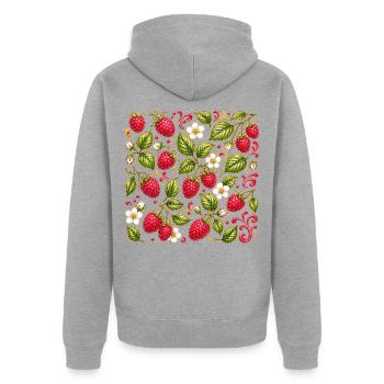 Himbeeren Muster Beeren Garten Früchte Sommer - Unisex Premium Bio Zip Hoodie - Grau meliert - Hinten - Nico (187cm)