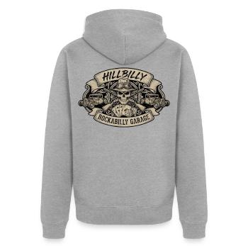 Hillbilly Rockabilly Garage Skull - Unisex Premium Bio Zip Hoodie - Grau meliert - Hinten - Nico (187cm)