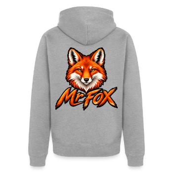 Mr. Fox - Unisex Premium Bio Zip Hoodie - Grau meliert - Hinten - Nico (187cm)