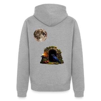 Mondnacht im Krähen tor - Unisex Premium Bio Zip Hoodie - Grau meliert - Hinten - Nico (187cm)