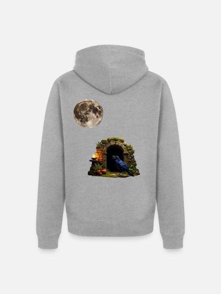 Mondnacht im Krähen tor - Unisex Premium Bio Zip Hoodie - Grau meliert