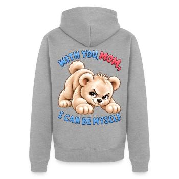 Cheeky Bear – Ich kann ich selbst sein - Unisex Premium Bio Zip Hoodie - Grau meliert - Hinten - Nico (187cm)
