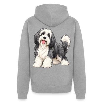 Bearded Collie Kawaii Style – Süßer Hund - Unisex Premium Bio Zip Hoodie - Grau meliert - Hinten - Nico (187cm)