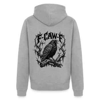 F-CAW-F Gothic Raven Dark Humor Crow - Unisex Premium Bio Zip Hoodie - Grau meliert - Hinten - Nico (187cm)