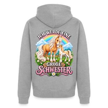 Süße Pferde Ich werde große Schwester Nachwuchs  - Unisex Premium Bio Zip Hoodie - Grau meliert - Hinten - Nico (187cm)