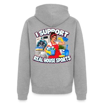 Real House Sports JGA Spruch - Unisex Premium Bio Zip Hoodie - Grau meliert - Hinten - Nico (187cm)