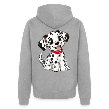Dalmatiner Kawaii Style – Süßer gepunkteter Hund - Unisex Premium Bio Zip Hoodie - Grau meliert - Hinten - Nico (187cm)