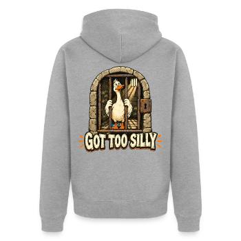 Got Too Silly Funny Goose Jail Meme - Unisex Premium Bio Zip Hoodie - Grau meliert - Hinten - Nico (187cm)