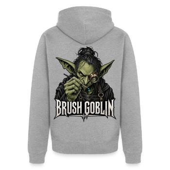 Brush Goblin – Tabletop Miniatur Malen - Unisex Premium Bio Zip Hoodie - Grau meliert - Hinten - Nico (187cm)