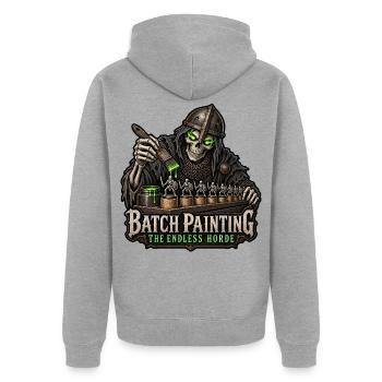 Batch Painting – The Endless Horde Skelett - Unisex Premium Bio Zip Hoodie - Grau meliert - Hinten - Nico (187cm)