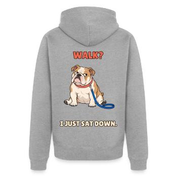 Spaziergang, ich habe mich gerade hingesetzt – fauler Bulldogge - Unisex Premium Bio Zip Hoodie - Grau meliert - Hinten - Nico (187cm)