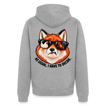 Fuchs mit Sonnenbrille – Wie immer muss ich mich entscheiden - Unisex Premium Bio Zip Hoodie - Grau meliert - Hinten - Nico (187cm)