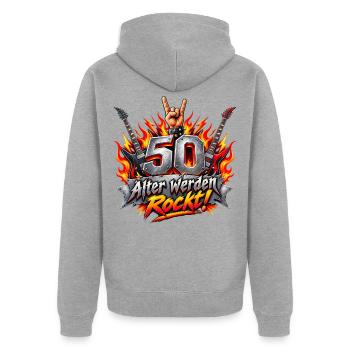 50 Jahre , 50.Geburtstag,  älter Werden Rock - Unisex Premium Bio Zip Hoodie - Grau meliert - Hinten - Nico (187cm)