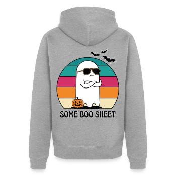 Buh, Laken, Geist, Sonnenuntergang - Unisex Premium Bio Zip Hoodie - Grau meliert - Hinten - Nico (187cm)