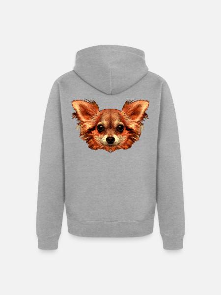 Langhaar Chihuahua T-Shirt Baby Kinder Geschenk - Unisex Premium Bio Zip Hoodie - Grau meliert