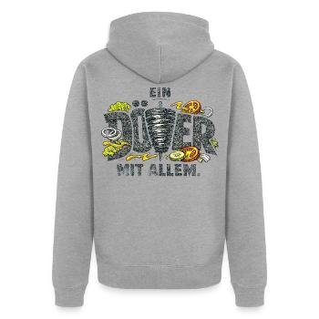 Ein Döner mit allem. - Unisex Premium Bio Zip Hoodie - Grau meliert - Hinten - Nico (187cm)