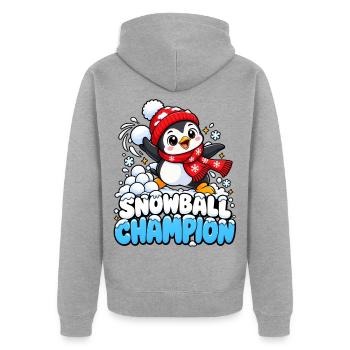 Schneeball-Champion Pinguin - Unisex Premium Bio Zip Hoodie - Grau meliert - Hinten - Nico (187cm)
