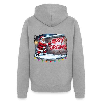 Weihnachtsmann Graffiti Merry Christmas Streetart - Unisex Premium Bio Zip Hoodie - Grau meliert - Hinten - Nico (187cm)