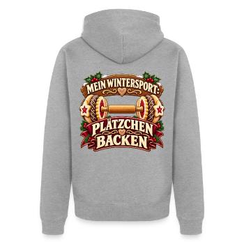 Mein Wintersport: Plätzchen backen - Unisex Premium Bio Zip Hoodie - Grau meliert - Hinten - Nico (187cm)