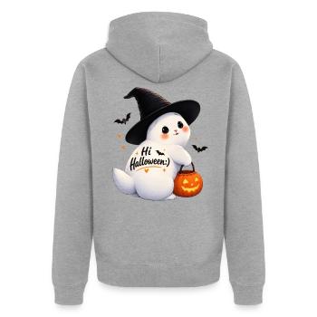 Süßes Halloween-Kaninchen mit Hexenhut - Unisex Premium Bio Zip Hoodie - Grau meliert - Hinten - Nico (187cm)