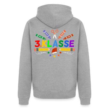 3.Klasse Geschenk Erster Schultag Schulanfang - Unisex Premium Bio Zip Hoodie - Grau meliert - Hinten - Nico (187cm)