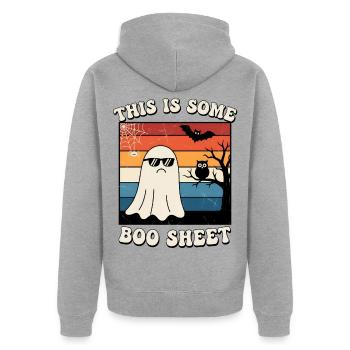 Geist mit cooler Sonnenbrille Halloween Boo Sheet - Unisex Premium Bio Zip Hoodie - Grau meliert - Hinten - Nico (187cm)