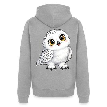 Schneeeule Kawaii Style – Süßer Wintervogel - Unisex Premium Bio Zip Hoodie - Grau meliert - Hinten - Nico (187cm)