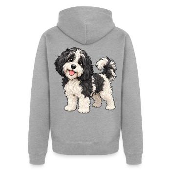 Schafpudel Kawaii Style – Süßer Hütehund - Unisex Premium Bio Zip Hoodie - Grau meliert - Hinten - Nico (187cm)