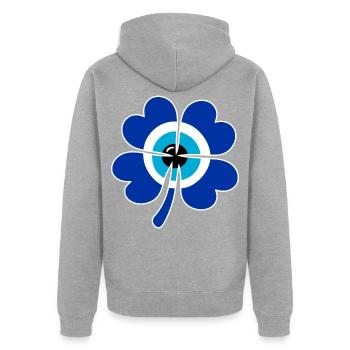 Kleeblatt Nazarperle - Unisex Premium Bio Zip Hoodie - Grau meliert - Hinten - Nico (187cm)