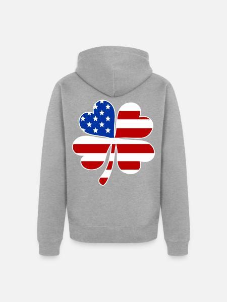 USA Flagge Vierblättriges Kleeblatt - Unisex Premium Bio Zip Hoodie - Grau meliert