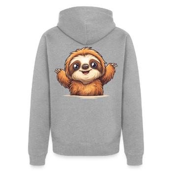 Flausch Sloth - Unisex Premium Bio Zip Hoodie - Grau meliert - Hinten - Nico (187cm)