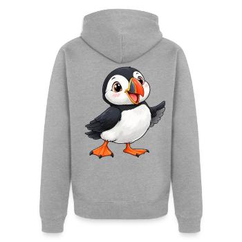 Papageientaucher Kawaii Style – Süßer Vogel - Unisex Premium Bio Zip Hoodie - Grau meliert - Hinten - Nico (187cm)