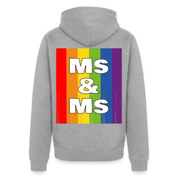 Frau & Frau Regenbogenstolz - Unisex Premium Bio Zip Hoodie - Grau meliert - Hinten - Nico (187cm)