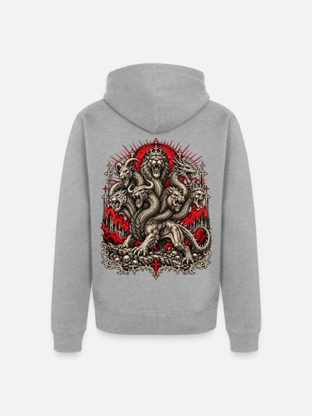 Kronenhydra im Flammenrot - Unisex Premium Bio Zip Hoodie - Grau meliert