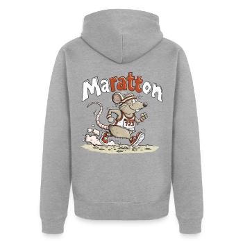 Maratton Ratte Marathon Läufer Humor Design - Unisex Premium Bio Zip Hoodie - Grau meliert - Hinten - Nico (187cm)