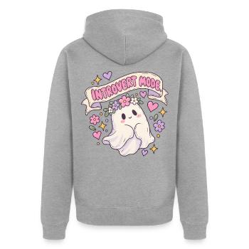 Introvert Mode Geist mit Blumenkranz - Unisex Premium Bio Zip Hoodie - Grau meliert - Hinten - Nico (187cm)