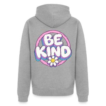 Be Kind Retro Blüten Logo - Unisex Premium Bio Zip Hoodie - Grau meliert - Hinten - Nico (187cm)