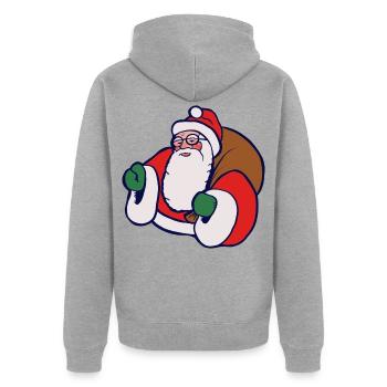 Fetter Cartoon-Weihnachtsmann mit Sack - Unisex Premium Bio Zip Hoodie - Grau meliert - Hinten - Nico (187cm)