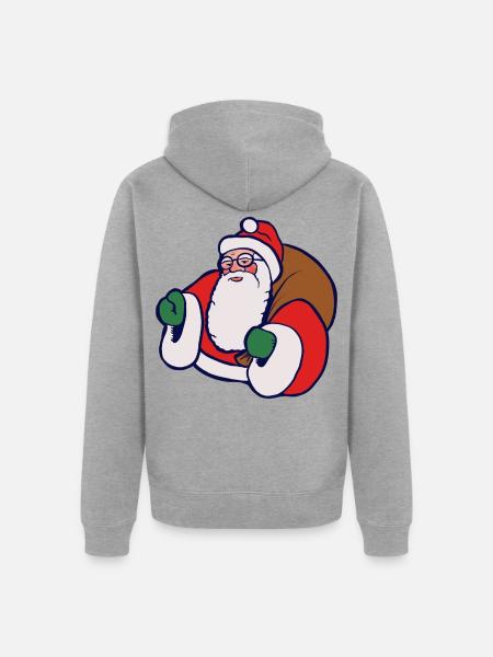 Fetter Cartoon-Weihnachtsmann mit Sack - Unisex Premium Bio Zip Hoodie - Grau meliert
