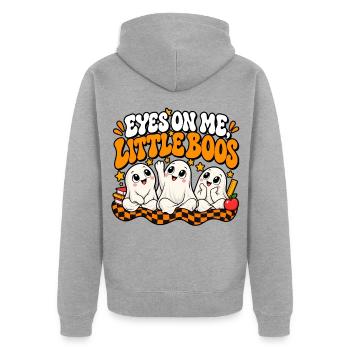 Augen auf mich: Kleine Boo-Geister - Unisex Premium Bio Zip Hoodie - Grau meliert - Hinten - Nico (187cm)